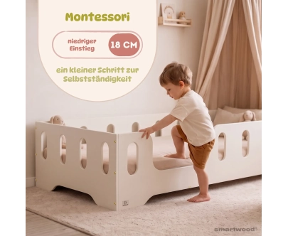 Einzelbett für Kinder mit Rausfallschutz und Lattenrost TILA 2 Montessori Holz