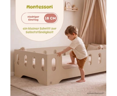 Einzelbett für Kinder mit Rausfallschutz und Lattenrost TILA 2 Montessori Holz