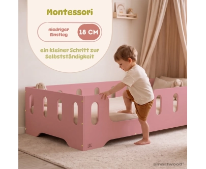 Einzelbett für Kinder mit Rausfallschutz und Lattenrost TILA 2 Montessori Holz
