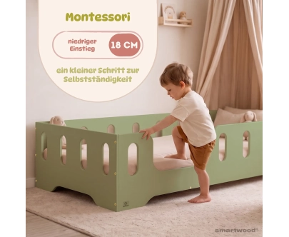 Einzelbett für Kinder mit Rausfallschutz und Lattenrost TILA 2 Montessori Holz