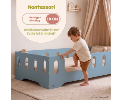 Einzelbett für Kinder mit Rausfallschutz und Lattenrost TILA 2 Montessori Holz
