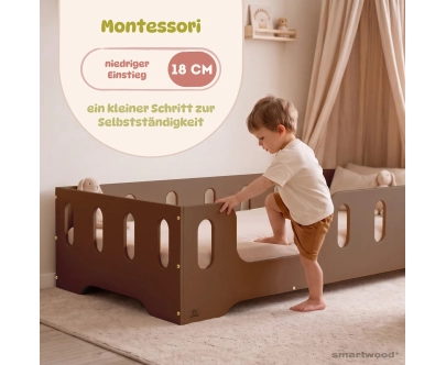 Einzelbett für Kinder mit Rausfallschutz und Lattenrost TILA 2 Montessori Holz