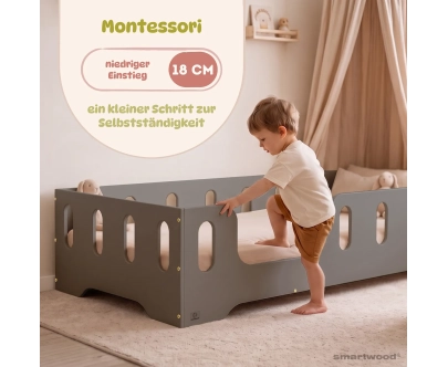 Einzelbett für Kinder mit Rausfallschutz und Lattenrost TILA 2 Montessori Holz
