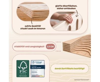 Einzelbett für Kinder mit Rausfallschutz und Lattenrost TILA 2 Montessori Holz