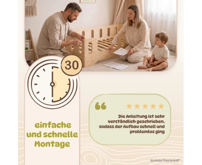 Einzelbett für Kinder mit Rausfallschutz und Lattenrost TILA 2 Montessori Holz