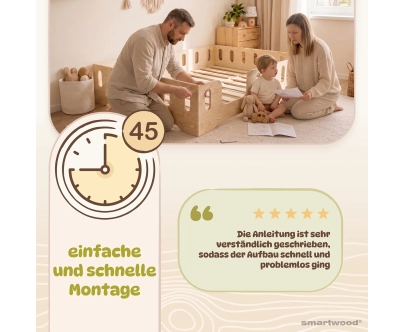 Einzelbett für Kinder mit Rausfallschutz und Lattenrost TILA 2 Montessori Holz