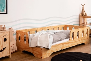 Einzelbett für Kinder mit Rausfallschutz und Lattenrost TILA 1 Montessori Holz