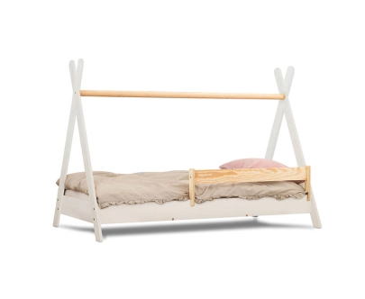 Hausbett für Kinder mit Rausfallschutz und Lattenrost TIPI Montessori Holz