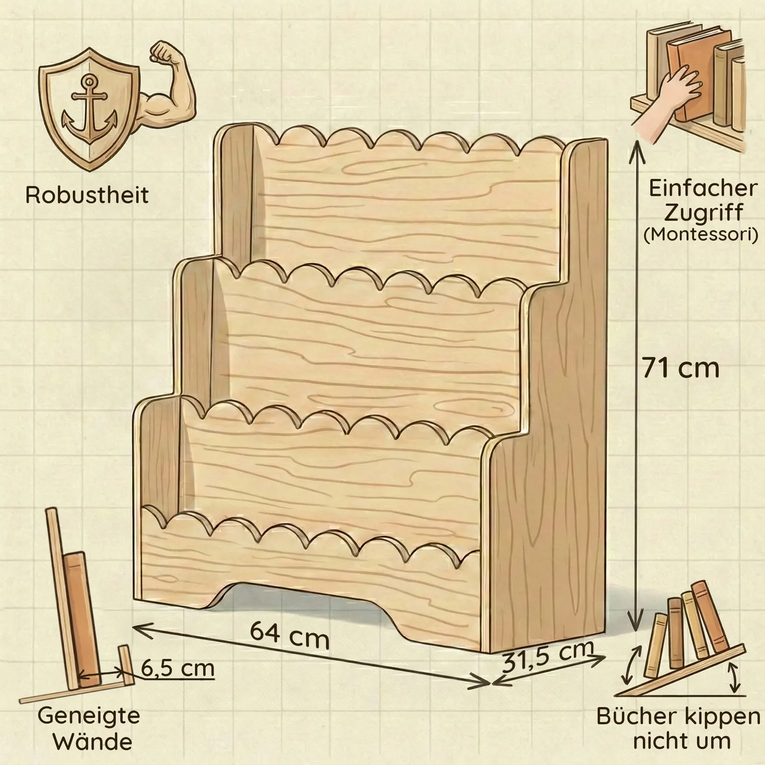 Maße der Holzregale DRONE in allen Größen