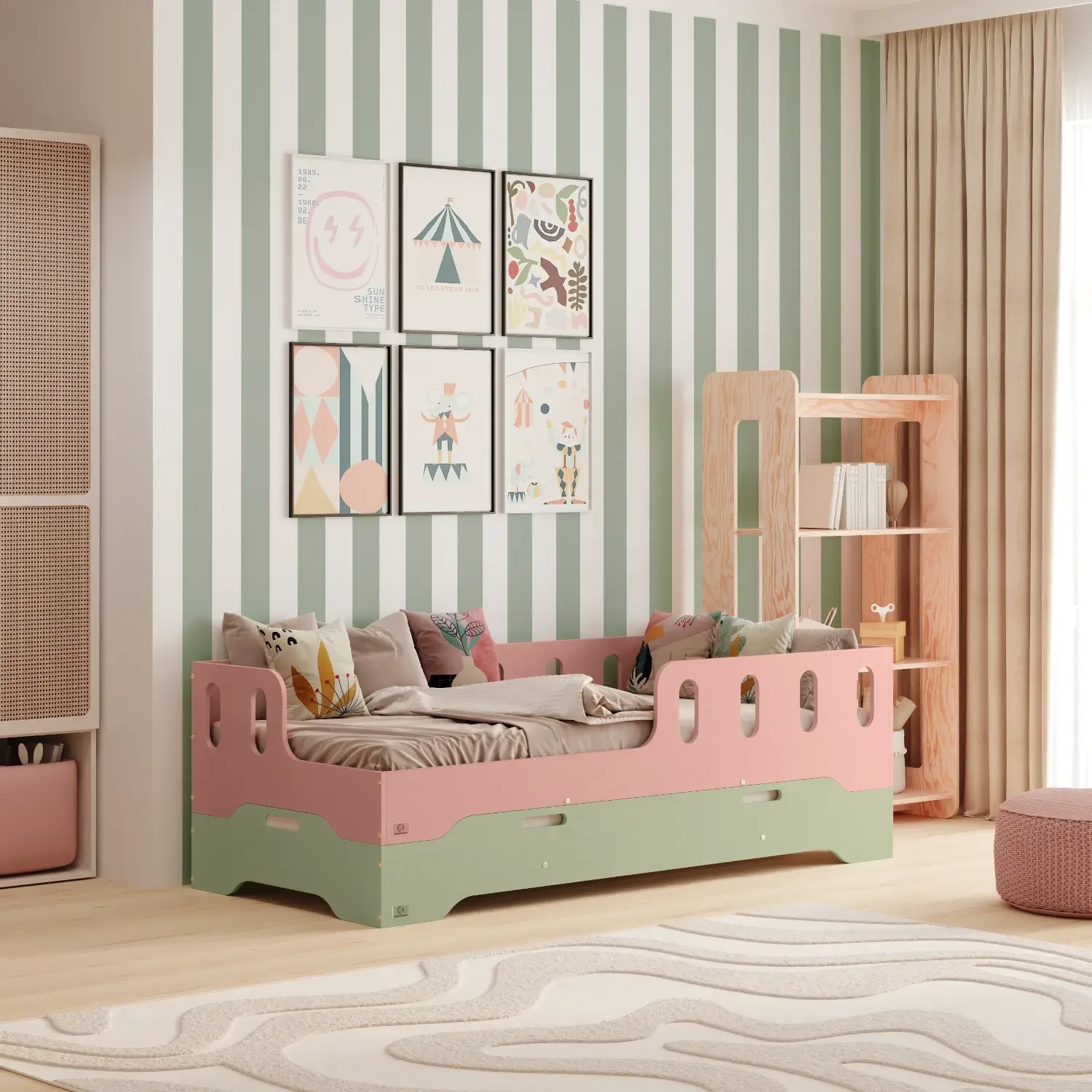 Bodenbett für Kinder mit Rausfallschutz und Lattenrost TILA 8 Montessori Holz
