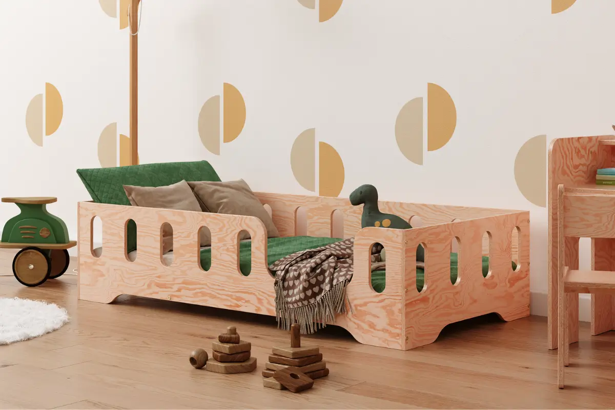 Einzelbett für Kinder mit Rausfallschutz und Lattenrost TILA 2 Montessori Holz