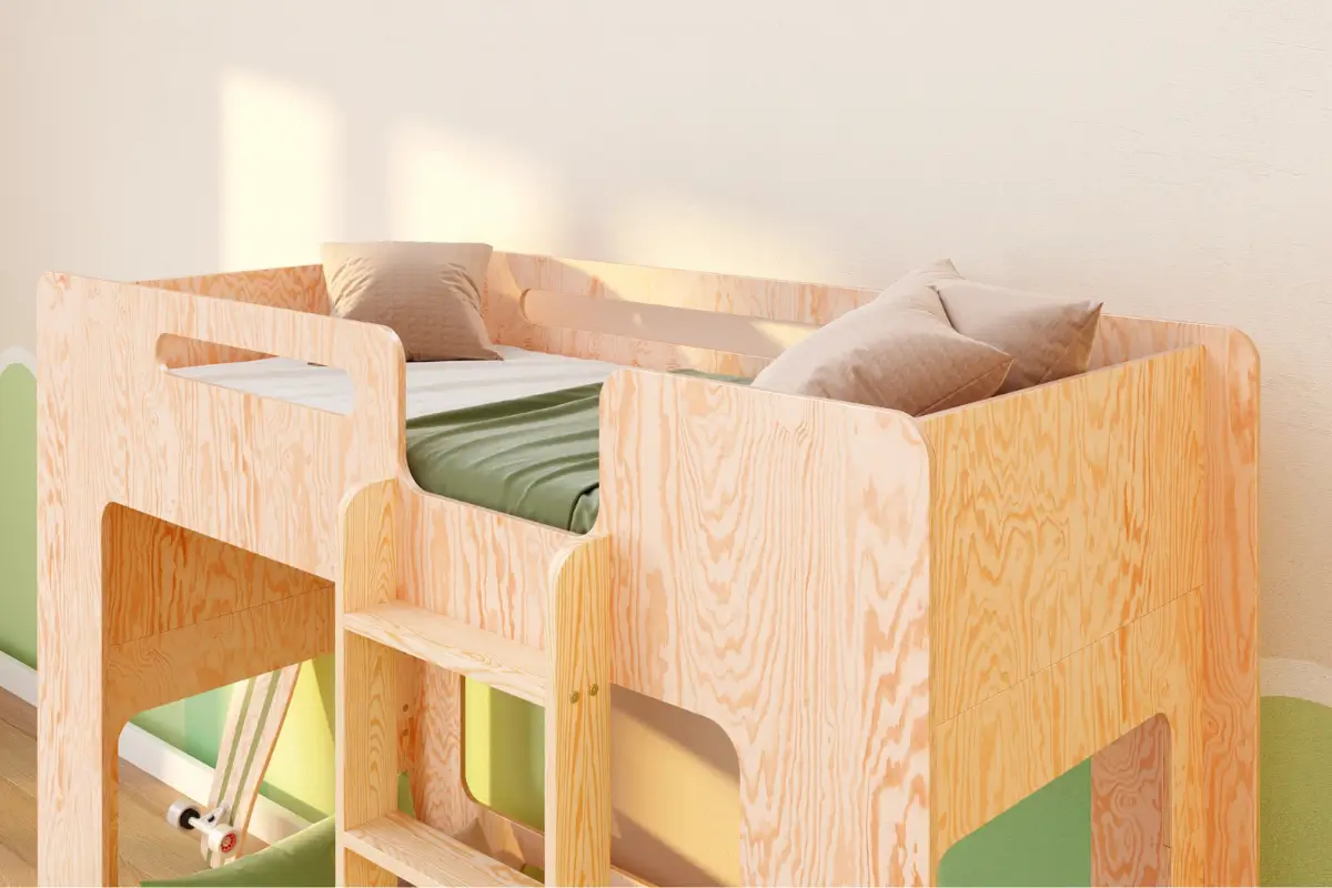 Etagenbett für Kinder mit Rausfallschutz und Lattenrost MIMI B Montessori Holz