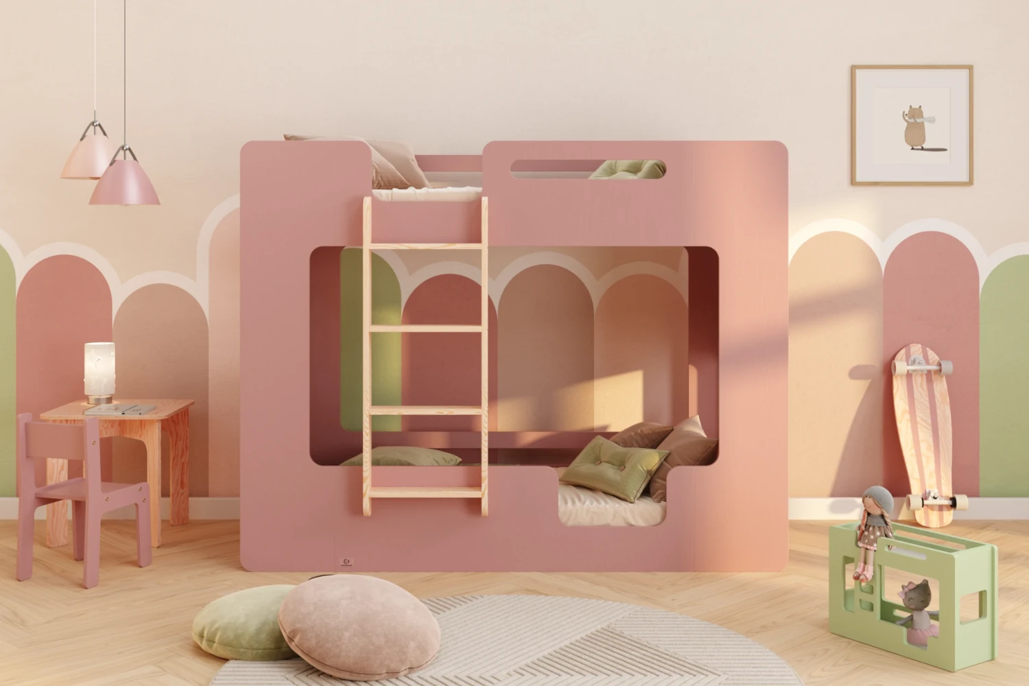 Etagenbett für Kinder mit Rausfallschutz und Lattenrost MIMI B Montessori Holz