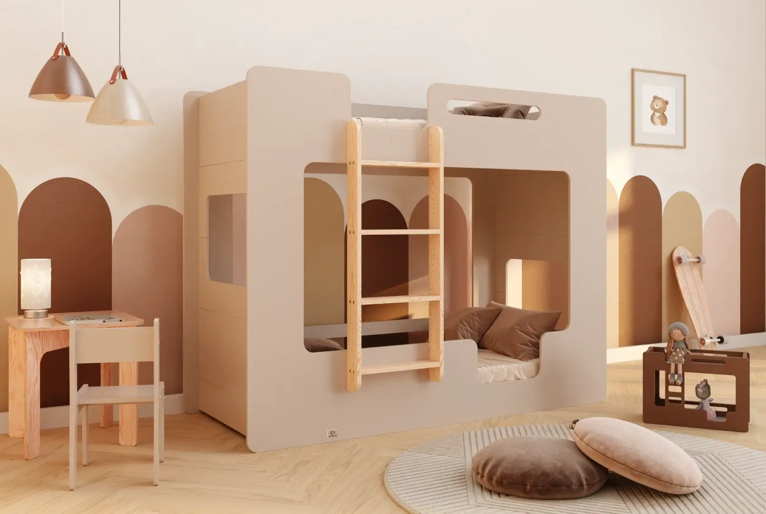 Etagenbett für Kinder mit Rausfallschutz und Lattenrost MIMI B Montessori Holz