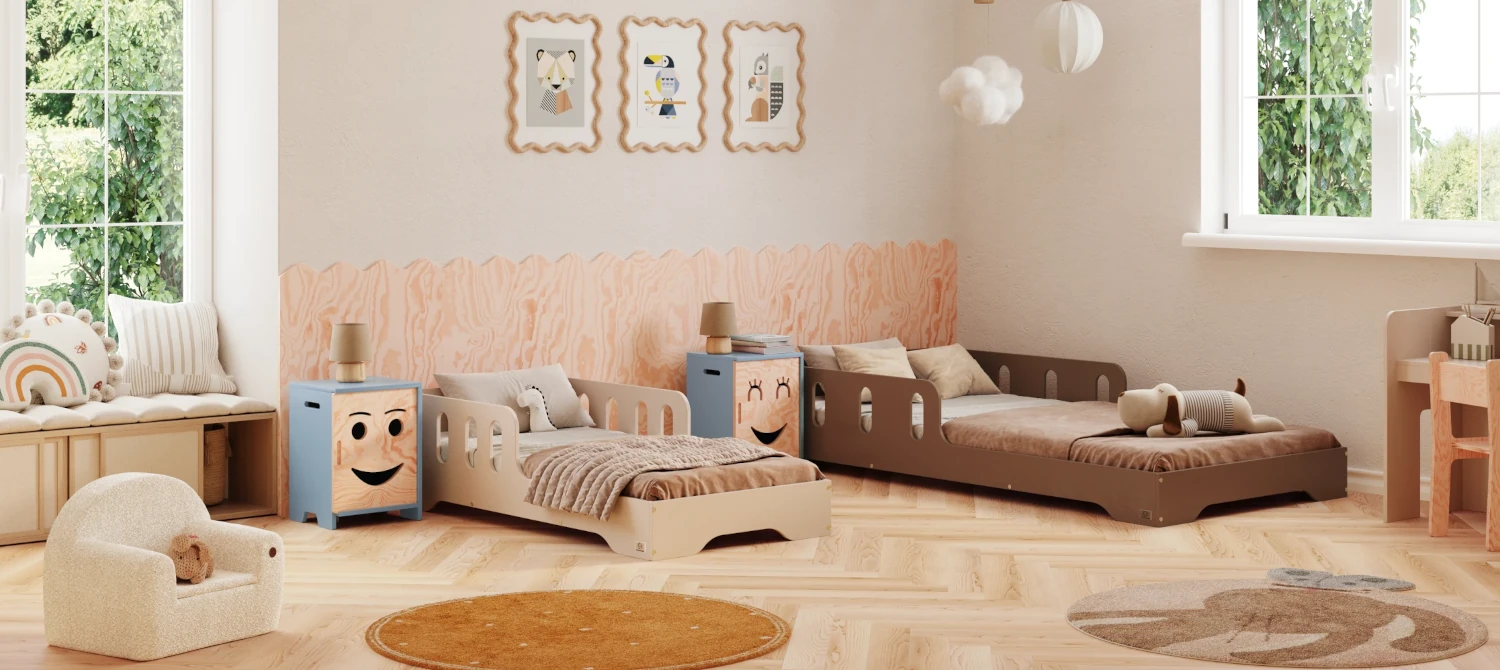 Einzelbett für Kinder mit Rausfallschutz und Lattenrost TILA 6 Montessori Holz