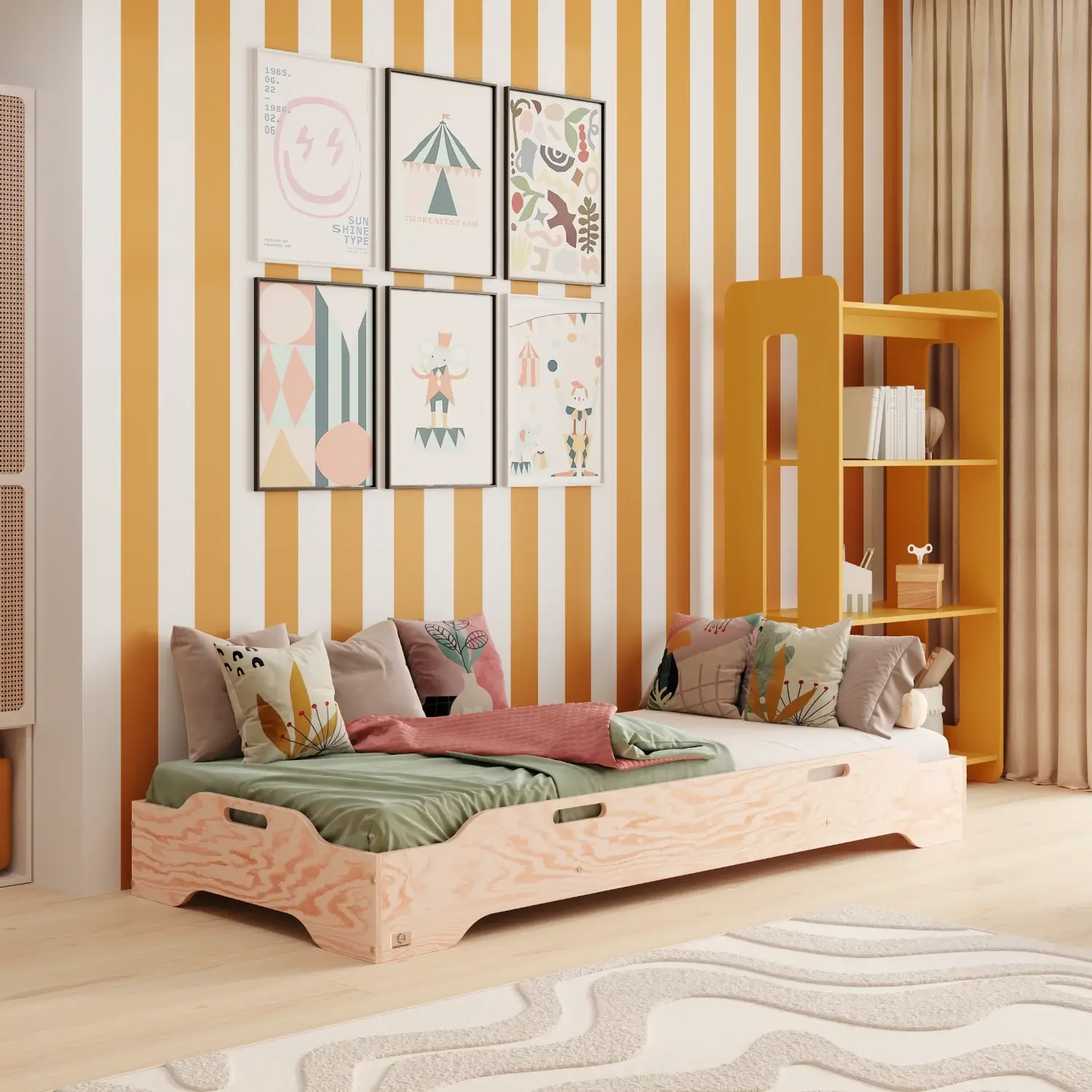 Bodenbett für Kinder mit Rausfallschutz und Lattenrost TILA 8 Montessori Holz