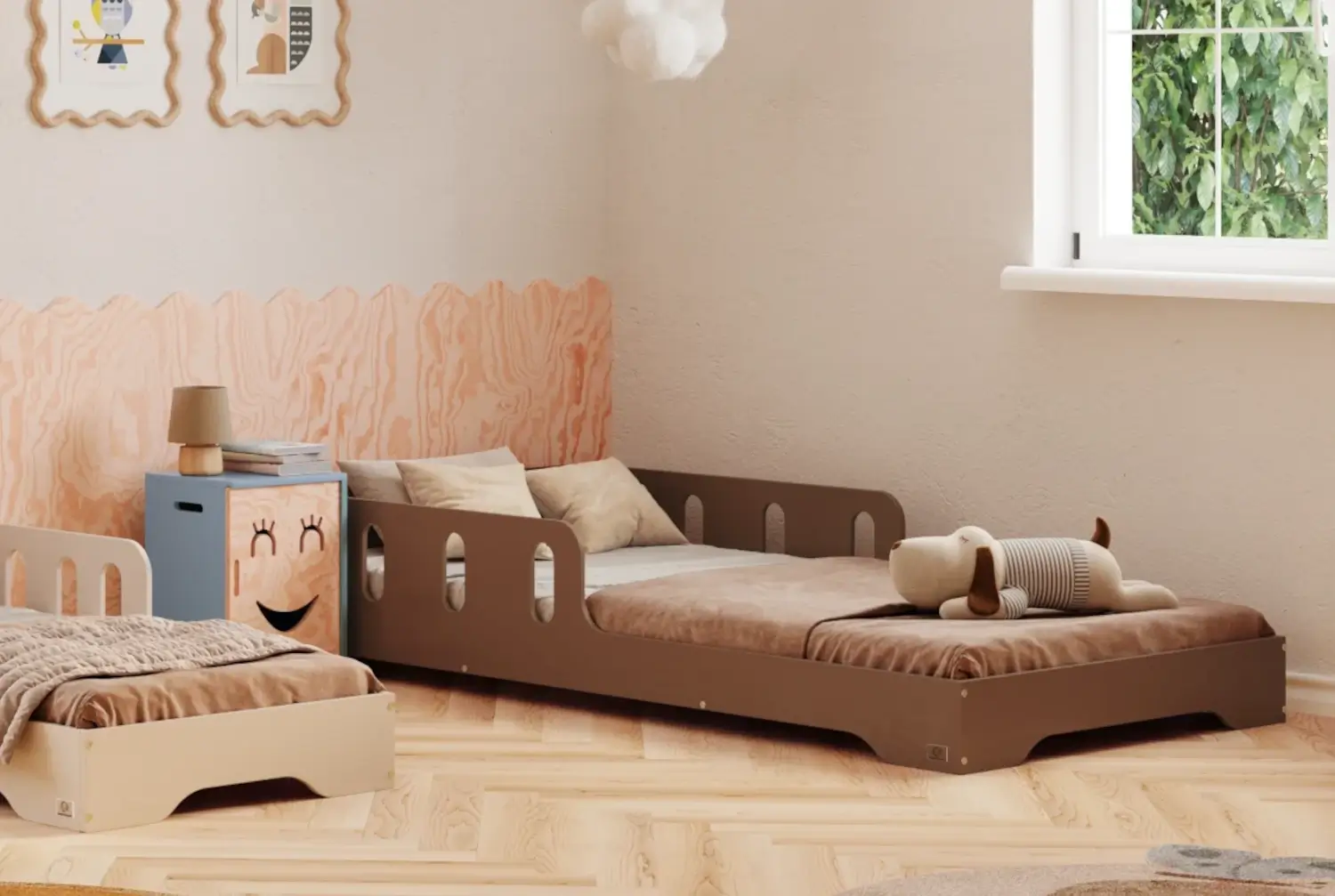 Einzelbett für Kinder mit Rausfallschutz und Lattenrost TILA 6 Montessori Holz 120x180 Schocko