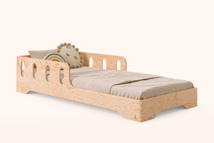 Einzelbett für Kinder mit Rausfallschutz und Lattenrost TILA 6 Montessori Holz (Wähle die Größe: 90x180 - Wähle die Farbe: Weiß)