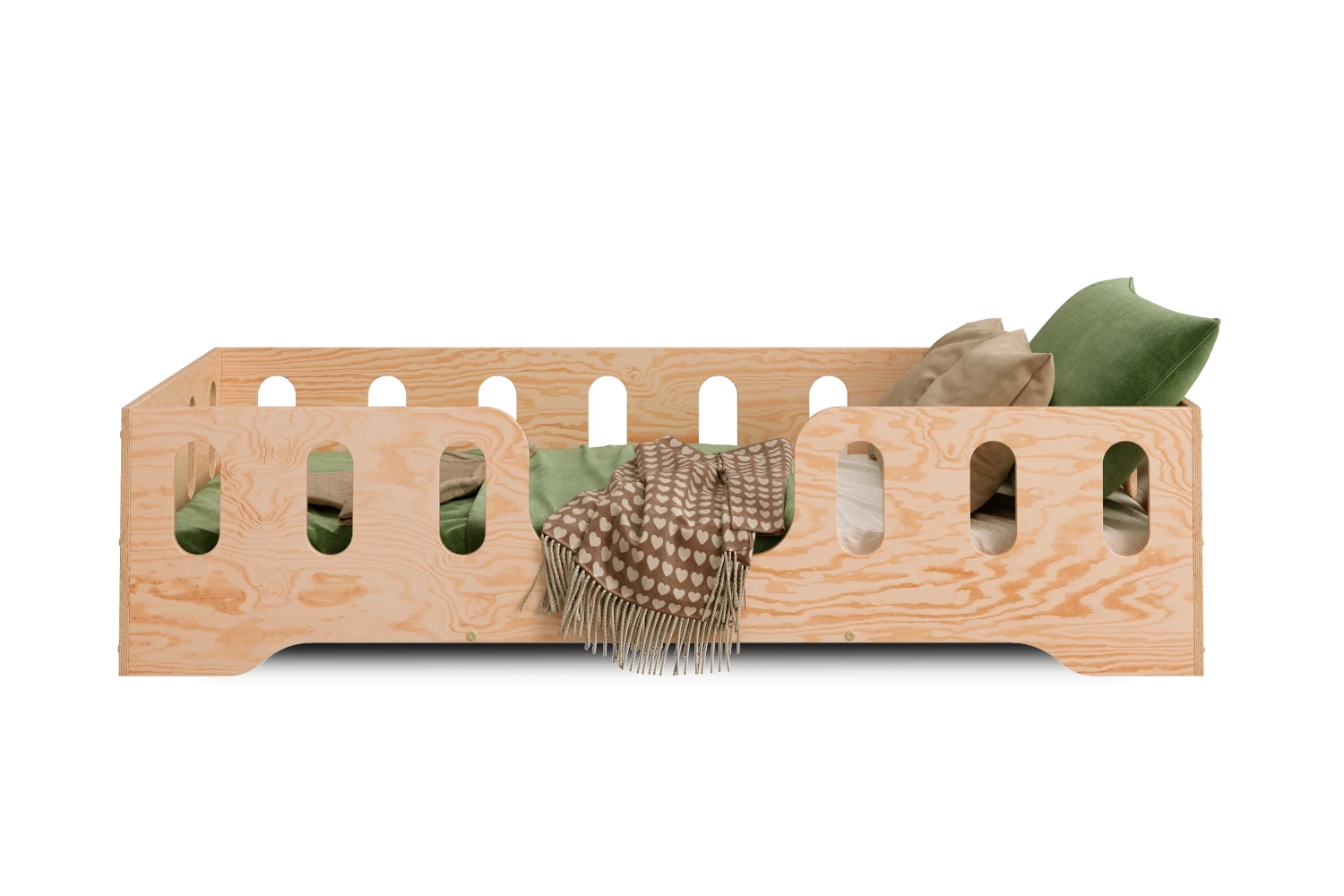 Einzelbett für Kinder mit Rausfallschutz und Lattenrost TILA 2 Montessori Holz (Wähle die Größe: 80x160 - Wähle die Farbe: Naturholz - Wähle die Einstiegsseite: Rechts)