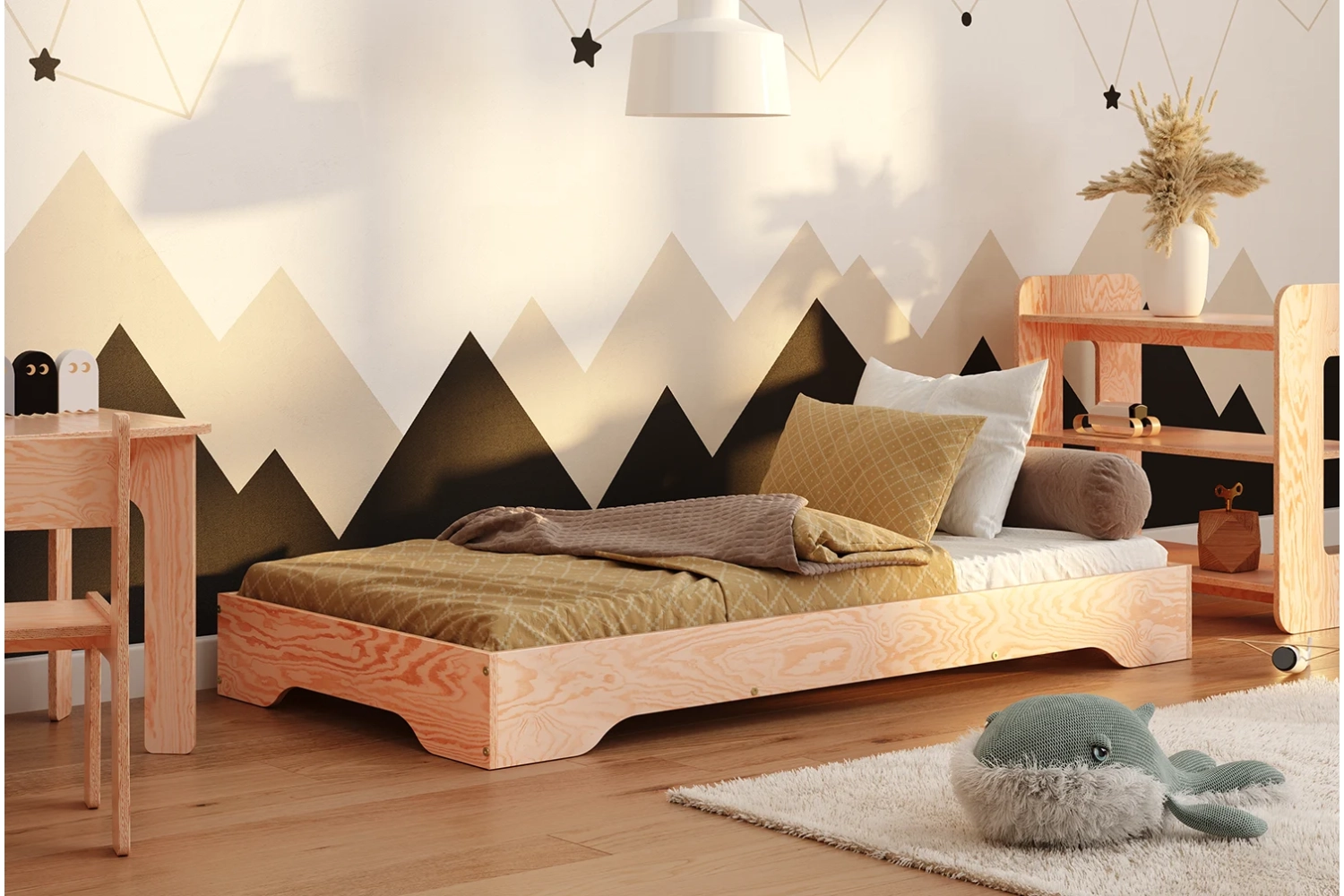 Bodenbett für Kinder mit Lattenrost TILA 7 Montessori Holz (Wähle die Größe: 90x200 - Wähle die Farbe: Naturholz)