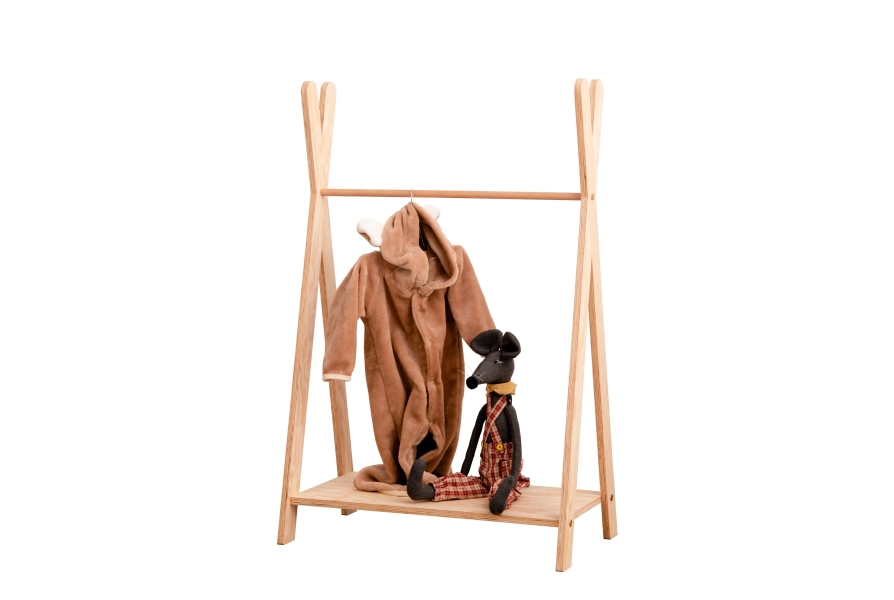 Kleiderständer für Kinder mit Ablage TIPI Montessori Holz (Wähle die Größe: L - Wähle die Farbe: Naturholz)